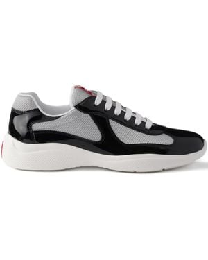 Prada Linea Rossa Patent-Leather Sneakers - Black