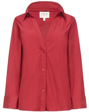 Twp V-Neck Spread-Collar Shirt - Red
