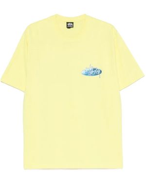 Stussy Wave Oval Logo-Print T-Shirt - Yellow