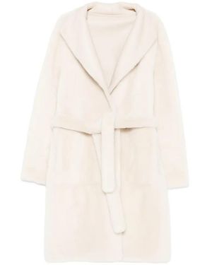 Yves Salomon Manteau En Peau Lainée À Taille Ceinturé - White