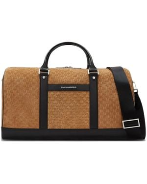 KARL LAGERFELD Monogram Suede Weekender Bag - Brown