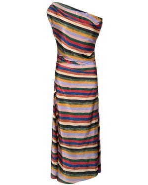 STAUD Vestido Largo Phare A Rayas De Seda - Blanco