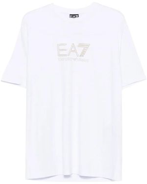 EA7 Logo-Embroidered T-Shirt - White