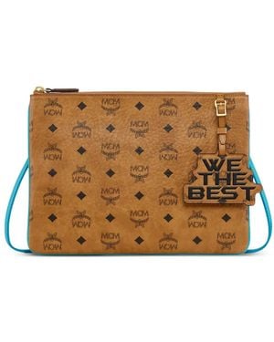 MCM X We The Best Medium Visetos Logo-Print Pouch - Brown
