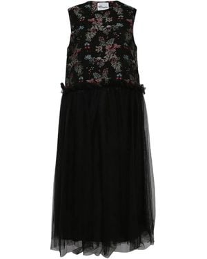 Noir Kei Ninomiya Robe Mi-Longue À Fleurs En Jacquard - Noir