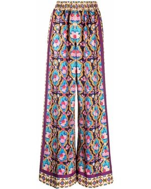 La DoubleJ Placeé-Print Silk Trousers - White
