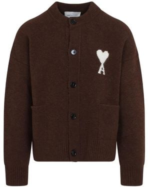 Ami Paris Cardigan Ami De Coeur - Marrone