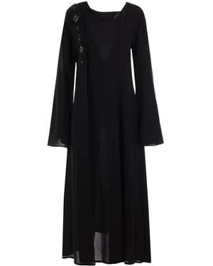 Yohji Yamamoto Embroidered Crede De Chine Dress - Black