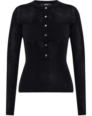 Versace Button-Embellished Wool Sweater - Blue