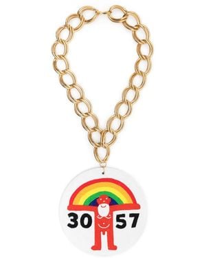 Walter Van Beirendonck Collier En Chaîne À Plaque Logo Dg - Blanc