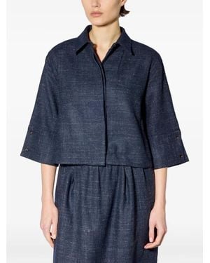 Liviana Conti Button-Cuff Cropped Shirt - Blue