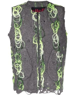 VITELLI Open-Knit Distressed Zipped Waistcoat - Gray