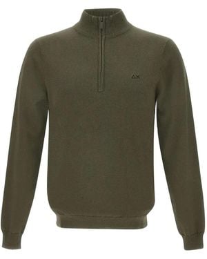 Sun 68 Jersey Con Media Cremallera Y Logo Bordado - Verde