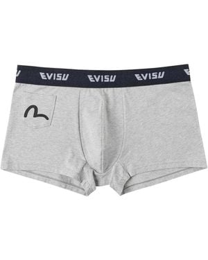 Evisu Seagull-Print Logo-Waistband Boxers - Grey