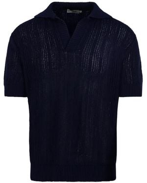 Altea V-Neck Open-Knit T-Shirt - Blue