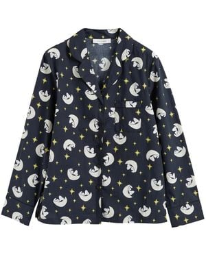 Chinti & Parker Graphic-Print Cotton Pyjama Shirt - Black