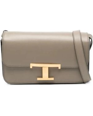 Tod's T Timeless Leather Shoulder Bag - Grey
