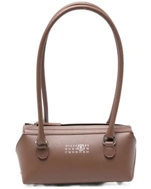 MM6 by Maison Margiela Mini Bauletto Logo-Print Leather Shoulder Bag - Brown
