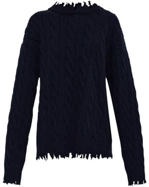 Akep Cable-Knit Distressed Jumper - Blue
