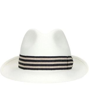 Borsalino Federico Striped-Trim Panama Hat - White