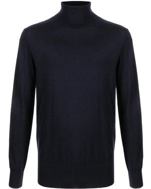 N.Peal Cashmere Fine Knit Roll Neck Jumper - Blue