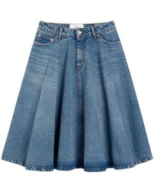 Ami Paris Godet-Detail Midi Skirt - Blue