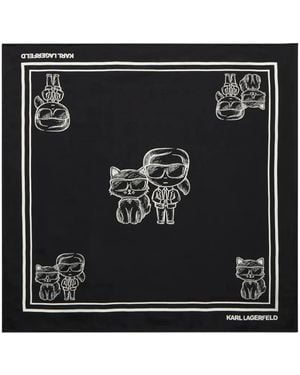 KARL LAGERFELD Ikon Karl & Choupette Seidenschal - Schwarz