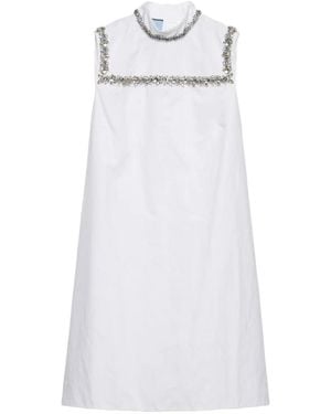 Prada Embroidered Old Reps Fabric Mini Dress - White