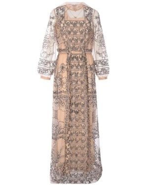 Biyan Embroidered Beaded Tulle Maxi Dress - Natural