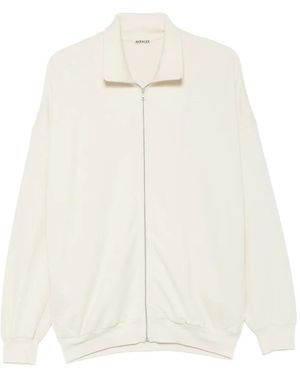 AURALEE Zip-Up Cotton Sweater - White