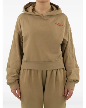Follovers Kylie Logo-Embroidered Cropped Hoodie - Natural