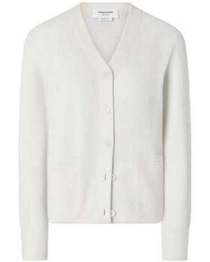 Thom Browne Merino Wool 4-Bar Trompe L'Oeil Cardigan - White