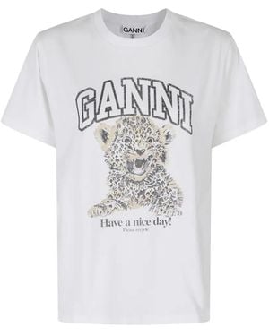 Ganni Leopard-Print T-Shirt - White