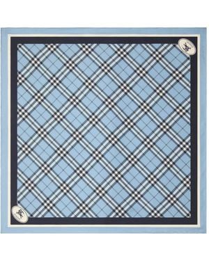Burberry Checked Silk Scarf - Blue
