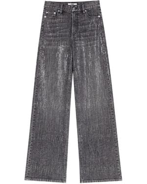 Maje Jeans A Gamba Ampia Con Strass - Grigio