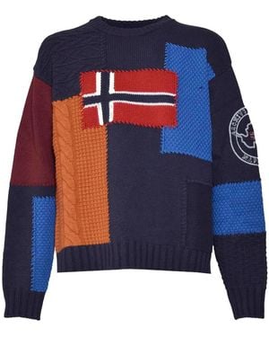 Napapijri Pullover in Colour-Block-Optik - Blau