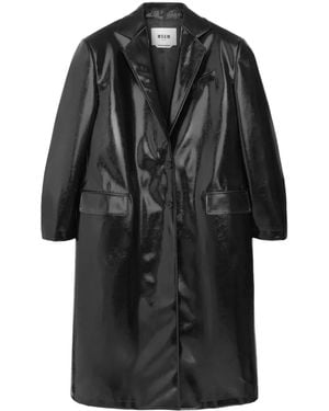 MSGM Faux-Leather Single-Breasted Coat - Black