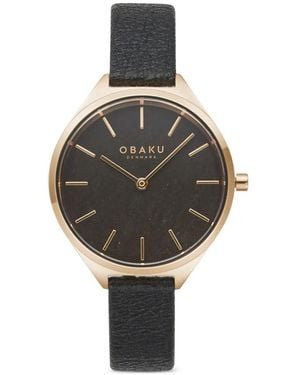 Obaku Kaffe Leather-Strap 34Mm Watch - Grey
