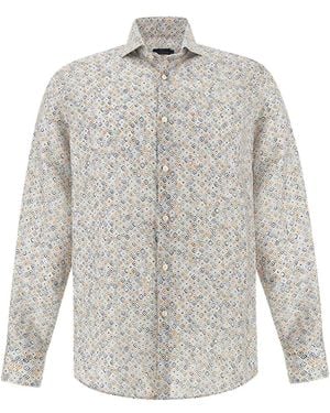 Paul & Shark Geometric Watercolour Pattern Linen Shirt - Grey