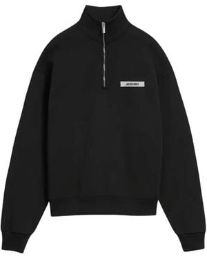 Jacquemus Logo-Patch Quarter-Zip Jumper - Black