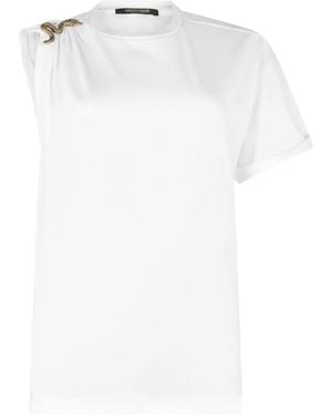 Roberto Cavalli Asymmetric Snake Motif T-Shirt - White