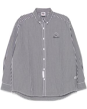 Aape By A Bathing Ape Aapenow Moonface-Logo Checked Shirt - Gray