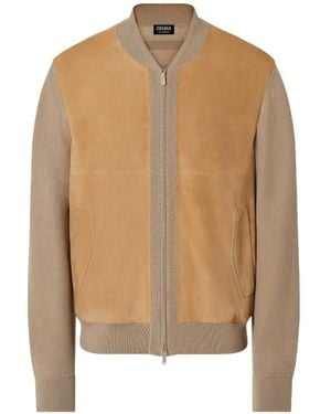 ZEGNA Panelled-Design Bomber Jacket - Natural