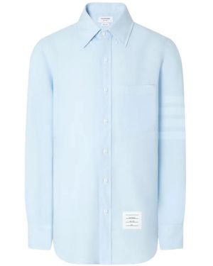 Thom Browne Leinenhemd Mit 4-Streifen-Logo - Blau