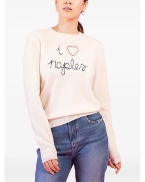 Lingua Franca I Love Naples Embroidered Crew-Neck Sweater - White