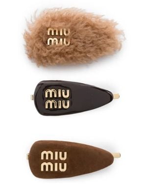 Miu Miu Logo-Plaque Hair Clips (Set Of Three) - White