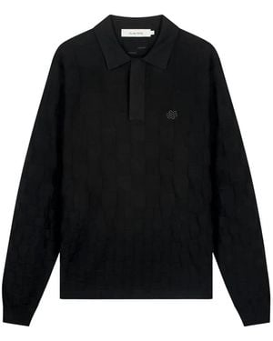 Filling Pieces Check-Knit Polo Shirt - Black