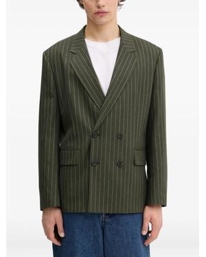 HUGO Blazer Croisé À Fines Rayures - Vert