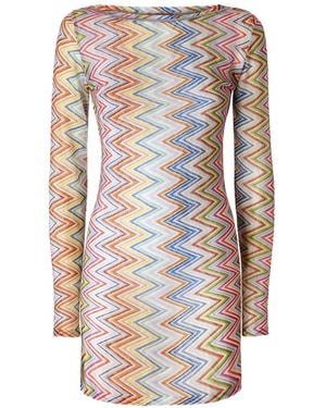Missoni Langärmeliges T-Shirtkleid Mit Zickzack-Print - Weiß