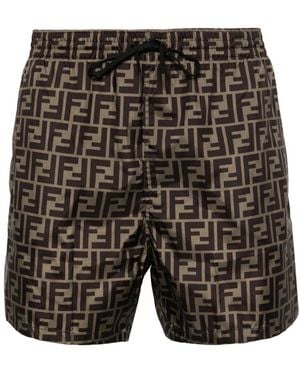 Fendi Logo-Pattern Swim Shorts - Brown